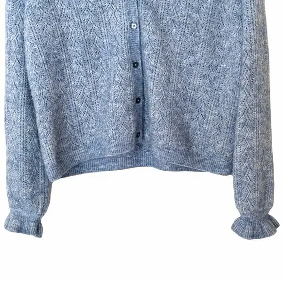 BODEN Pointelle Long Sleeve Cardigan Sweater Blue, Size 8 - Picture 9 of 14